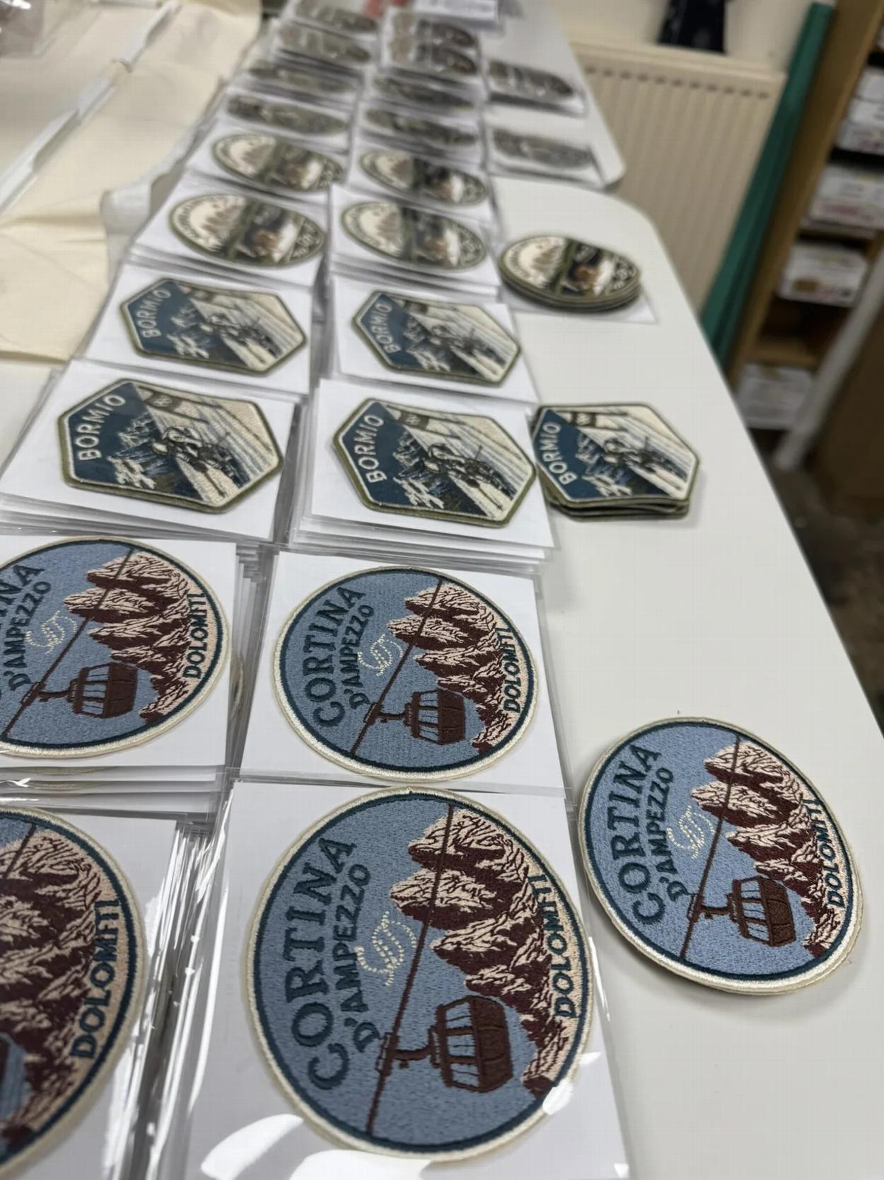 Finished embroidered badges prepared in the workshop